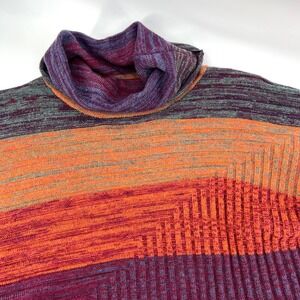 Multiples Women's Striped Cowl Neck Poncho Sweater Size L Wool Blend Cozy